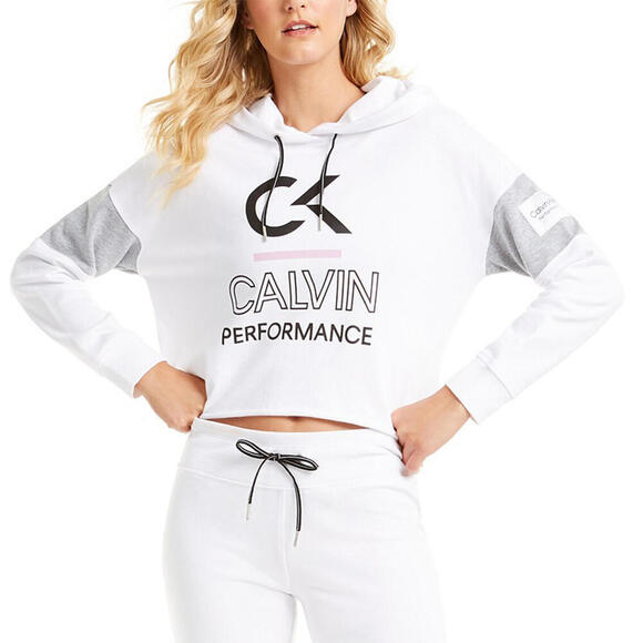 MSRP $70 Calvin Klein Performance Womens Colorblocked Hoodie White Size S - Picture 1 of 3